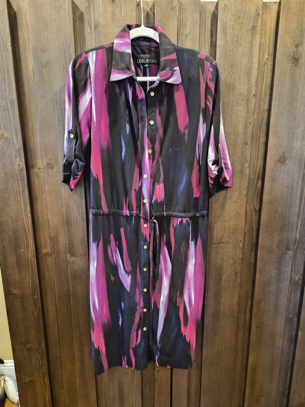 Leslie Fay Black, Pink & Purple Abstract Button-Front Midi Dress